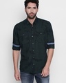 Shop Green Navy Cotton Fabric Full Sleeve Checkered Shirt For Men-Front