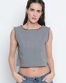 Shop Grey Cotton Fabric Solid Boxy Fit Top For Women-Front