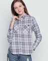 Shop Grey/Purple Cotton Material Checkered Regular Fit Shirt For Women-Front