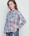 Shop Grey/Purple Cotton Material Checkered Regular Fit Shirt For Women-Design