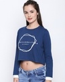 Shop M Blue Cotton Graphic Print Full Sleeve Crop T Shirt For Women's-Full