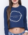 Shop M Blue Cotton Graphic Print Full Sleeve Crop T Shirt For Women's