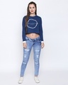 Shop M Blue Cotton Graphic Print Full Sleeve Crop T Shirt For Women's