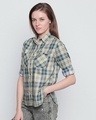 Shop Off White N Turquoise Cotton Fabric Checkered Regular Fit Shirt-Design