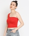 Shop Women's One Shoulder Slim Fit Red Top-Design