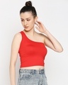 Shop Women's One Shoulder Slim Fit Red Top-Full