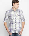 Shop Purple Cotton Fabric Full Sleeve Checkered Shirt For Men-Front