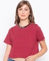 Shop Red Yarn Dyed Stripe Half Sleeve Cropped T Shirt For Womens-Front