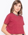 Shop Red Yarn Dyed Stripe Half Sleeve Cropped T Shirt For Womens-Design