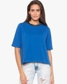Shop Royal Blue Boxy Slogan T Shirt For Womens-Front