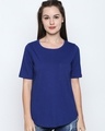 Shop Royal Blue Cotton Graphic Print Half Sleeve T Shirt For Women's-Front