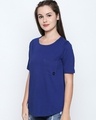 Shop Royal Blue Cotton Graphic Print Half Sleeve T Shirt For Women's-Full
