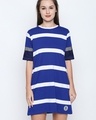 Shop Royal Blue Cotton Striped Half Sleeve Dress For Women-Front