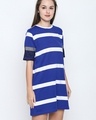 Shop Royal Blue Cotton Striped Half Sleeve Dress For Women-Full