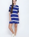 Shop Royal Blue Cotton Striped Half Sleeve Dress For Women