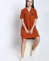 Shop Rust Cotton Embroidered Half Sleeve Polo Dress For Women