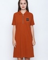 Shop Rust Cotton Embroidered Half Sleeve Polo Dress For Women-Front