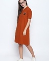Shop Rust Cotton Embroidered Half Sleeve Polo Dress For Women-Full