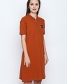 Shop Rust Cotton Embroidered Half Sleeve Polo Dress For Women-Design