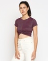 Shop Women's Striped Slim Fit Wine Front Sassy Twist Half Sleeve Top-Design