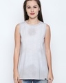 Shop White Melange Cotton Viscose Blend Graphic Print Sleeveless T Shirt For Women-Front