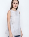 Shop White Melange Cotton Viscose Blend Graphic Print Sleeveless T Shirt For Women-Full