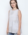 Shop White Melange Cotton Viscose Blend Graphic Print Sleeveless T Shirt For Women-Design