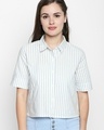 Shop White&Navy Cotton Fabric Striped Regular Fit Shirt For Women-Front