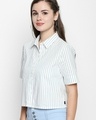 Shop White&Navy Cotton Fabric Striped Regular Fit Shirt For Women-Full