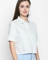 Shop White&Navy Cotton Fabric Striped Regular Fit Shirt For Women-Design