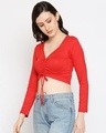 Shop Women's Long Sleeve Solid Red Drawstring Crop Top-Design