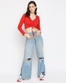 Shop Women's Long Sleeve Solid Red Drawstring Crop Top