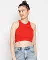 Shop Women's Sleeveless Red Ribbed Crop Top-Front