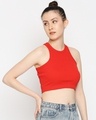 Shop Women's Sleeveless Red Ribbed Crop Top-Full