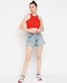 Shop Women's Sleeveless Red Ribbed Crop Top