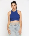 Shop Women's Sleeveless Royal Blue Ribbed Crop Top-Front