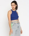 Shop Women's Sleeveless Royal Blue Ribbed Crop Top-Design