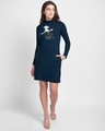 Shop Dobby High Neck Pocket Dress Navy Blue (HPL) (Gold Print)-Design