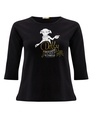 Shop Dobby Round Neck 3/4 Sleeve T-Shirt Black (HPL) (Gold Print)-Front