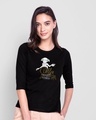 Shop Dobby Round Neck 3/4 Sleeve T-Shirt Black (HPL) (Gold Print)-Design