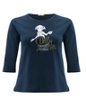 Shop Dobby Round Neck 3/4 Sleeve T-Shirt Navy Blue (HPL) (Gold Print)-Front