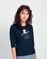 Shop Dobby Round Neck 3/4 Sleeve T-Shirt Navy Blue (HPL) (Gold Print)-Design