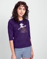 Shop Dobby Round Neck 3/4 Sleeve T-Shirt Parachute Purple (HPL) (Gold Print)-Front