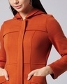 Shop Women's Orange Double Standard Wide Collared Long Jacket-Full
