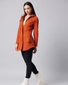 Shop Women's Orange Double Standard Wide Collared Long Jacket