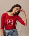 Shop Don't Care Mickey Round Neck 3/4 Sleeve T-Shirt (DL) Bold Red-Front