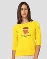 Shop Don't Give A Sip Round Neck 3/4th Sleeve T-Shirt Pineapple Yellow-Front