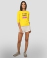 Shop Women's Yellow Donut Worry 3/4 Sleeve Typography Slim Fit T-shirt-Design