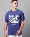 Shop Men's Blue Change Thoughts Typography Super Loose Fit T-shirt-Front