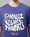 Shop Men's Blue Change Thoughts Typography Super Loose Fit T-shirt
